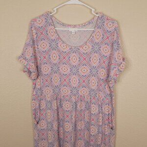J.Jill Womens Dress Large Pockets Multicolor Geometric Print Short Sleeve
